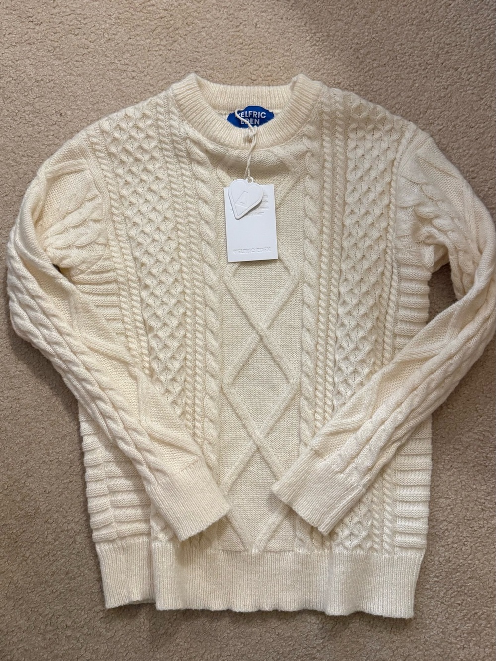 Aelfric Eden “Rory” Cream Cable Knit Crewneck Sweater